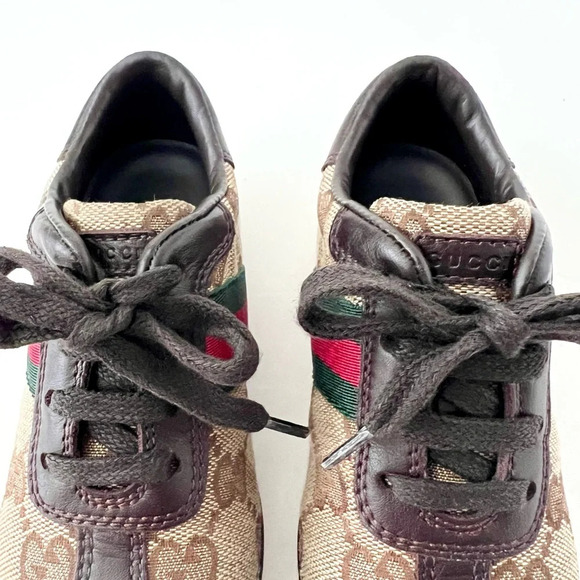GUCCI || Baby Supreme GG Logo Web Stripe Lace Up Canvas Leather Sneakers Size 24 - Picture 4 of 13